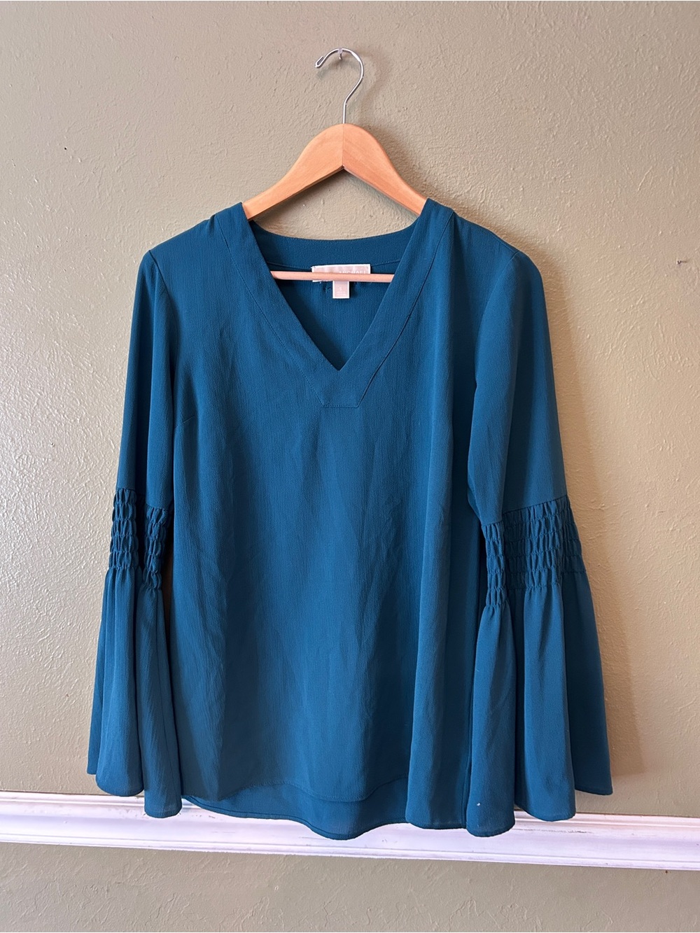 Forest Green Michael Kors V-Neck Bell Sleeve Boho Whimsigoth Women's Top Small